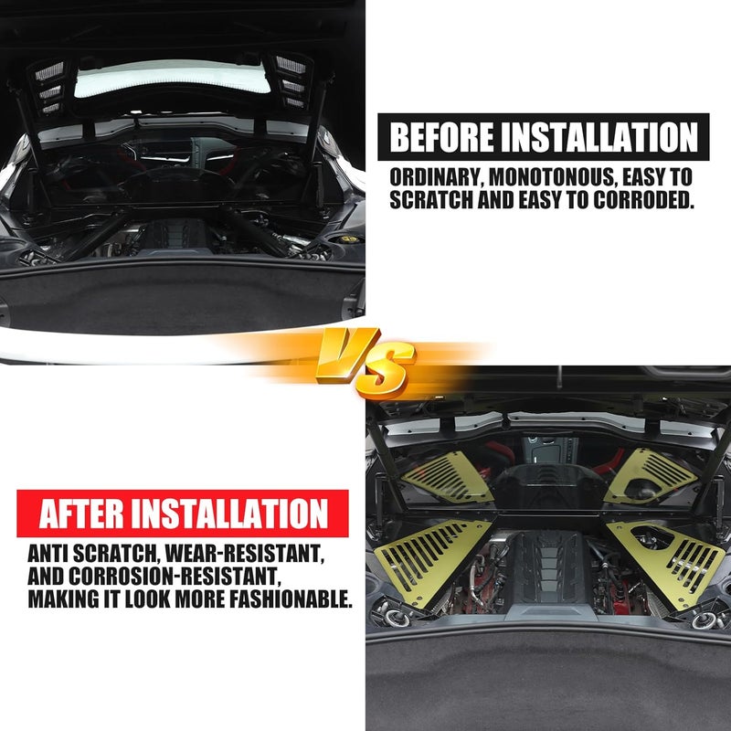 CHEAYAR Engine Bay Panel Cover Compatible with Chevrolet Corvette C8 2020-2023, Aluminum Alloy Rear Engine Covers Left Right Engine Case Guards Protector Splash Shield, C8 Accessories (Yellow-obliquehole) - Image 2